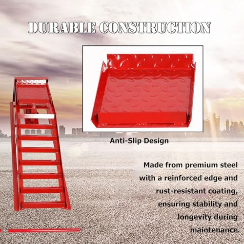 Hydraulic Car Ramps 5T 11000lbs, 2 pcs Heavy Duty Steel Car Ramps Lift Height 9" - 15" for Oil Change, Low Profile Portable Automotive Vehicle Lift Service Ramps Truck Trailer - color: Red