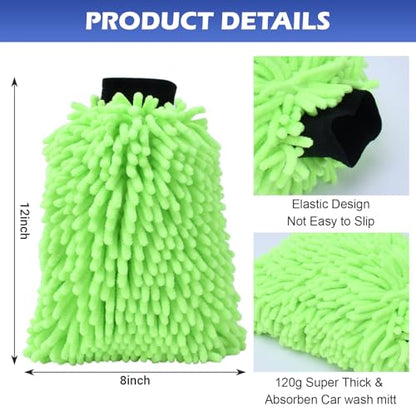 4Pcs Car Wash Mitt Microfiber Gloves Chenille Material Microfiber Towels for Car Washing Supplies Kit Scratch Free Cleaning Fluorescent Green + Royal Blue - size: Fluorescent Green + Royal Blue