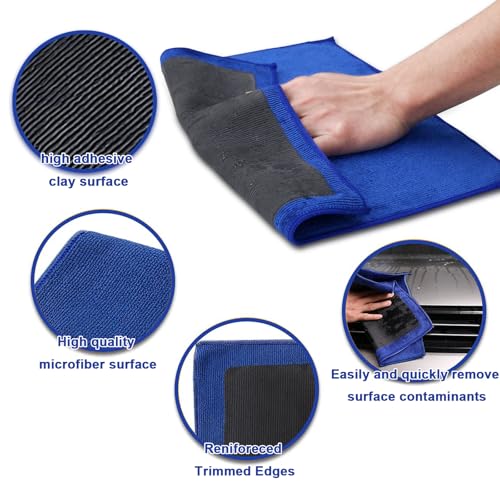 Clay Towel Auto Detailing 3 Pack - Fine Grade Microfiber Car Chamois Towel - DIY Detail Clay Bar Alternative(Blue) - color: Blue, size: 3 Pack