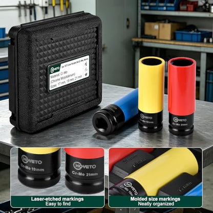 3PCS 1/2" Lug Nut Socket Set, Non-Marring 17/19/21mm Thin Wall Sleeve for Premium Auto Wheels - style: IS-D12-3PC-85