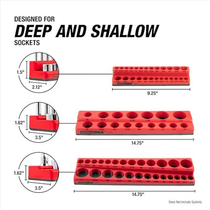 OEMTOOLS 22484 3 Piece SAE Magnetic Socket Tray Set, Magnetic Socket Organizers for Toolboxes, Rubberized Base, Holds Up To 68 Sockets, Red Socket Holder - style: 3Pc Red