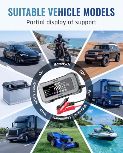 Car Battery Charger Automatic Trickle Charger and Battery Maintainer with Pulse Repair Digital Display Trickle Charger for Car Battery 12V6A Auto Battery Charger for AGM Motorcycle LiFePO4 Batteries - color: Gray