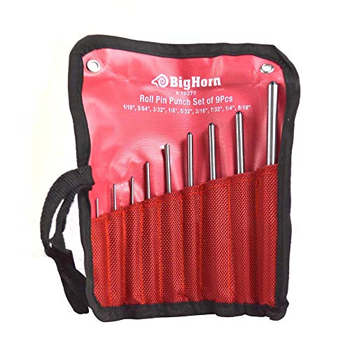 Big Horn 19277 9 Pieces Roll Pin Punch Set - Gun Bolt Catch Roll Pin Punch Tool Kit for Automotive/Jewelers/Gunsmith/Watch Makers/Repairs and Crafts