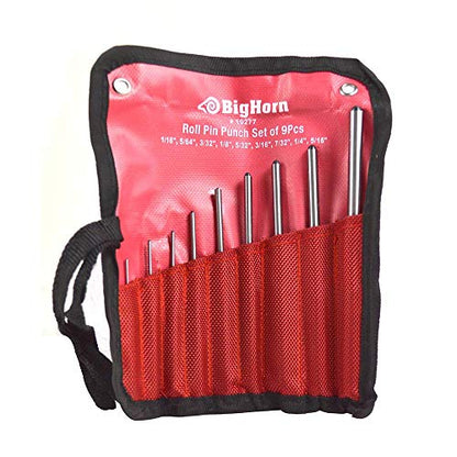 Big Horn 19277 9 Pieces Roll Pin Punch Set - Gun Bolt Catch Roll Pin Punch Tool Kit for Automotive/Jewelers/Gunsmith/Watch Makers/Repairs and Crafts