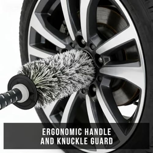 V+ Wheel Barrel Brush, Professional Microfiber Car Cleaner with Long Flexible Handle, Soft Bristle Rim Tool for Deep Well, Spoke & Exhaust Tip, Non-Scratch Auto Detailing Wash Supplies (#A) - color: #A