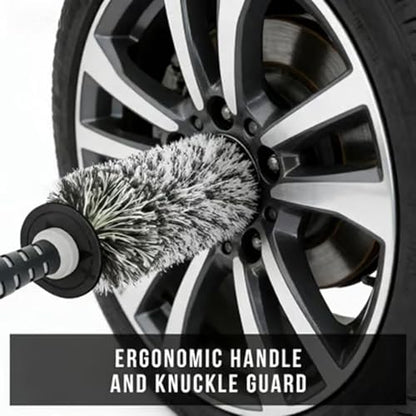 V+ Wheel Barrel Brush, Professional Microfiber Car Cleaner with Long Flexible Handle, Soft Bristle Rim Tool for Deep Well, Spoke & Exhaust Tip, Non-Scratch Auto Detailing Wash Supplies (#A) - color: #A