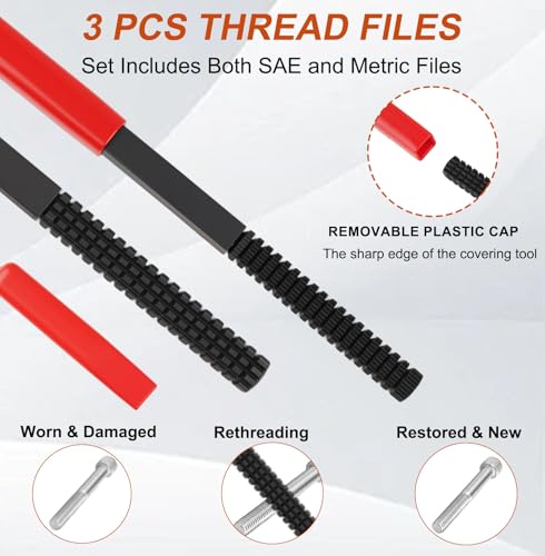 Marvelity 49PCS Thread Chaser and Repair Kit with 22 Taps, 24 Dies, 3 Files for UNC UNF Metric Bolts, Nuts and Screws