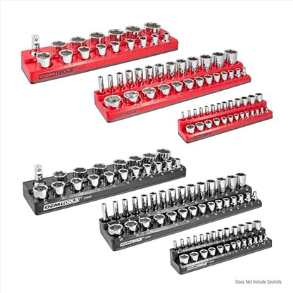 OEMTOOLS 22460 6 Pack Set Metric and SAE Magnetic Socket Tray Set, Red and Black Socket Organizers, 1/4, 3/8, 1/2 Inch Drive Socket Organizer Tray Set - style: 6Pc Red & Black