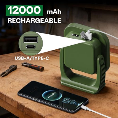 Rechargeable Work Light, 4000LM Magnetic Portable Work Light with Stand, 12000mAh Battery Powered LED Flood Light, USB-C, 180° Rotating for Garage, Car Repair, Camping