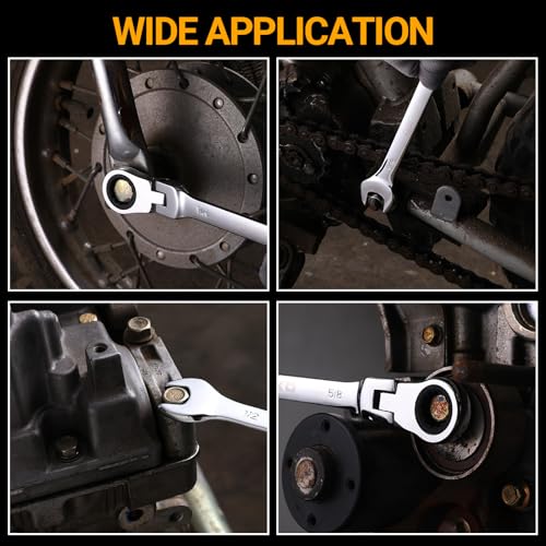 DEKOPRO 8-PC Flex Head Ratcheting Wrench Set SAE 5/16'' to 3/4'', 72-Tooth Cr-V Combination Wrenches with Portable Pouch for Mechanics & Home Maintenance - size: SAE