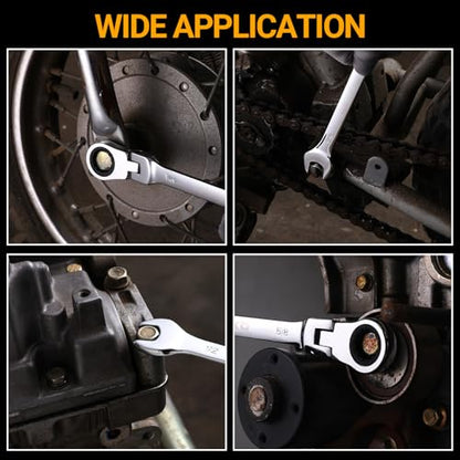 DEKOPRO 8-PC Flex Head Ratcheting Wrench Set SAE 5/16'' to 3/4'', 72-Tooth Cr-V Combination Wrenches with Portable Pouch for Mechanics & Home Maintenance - size: SAE