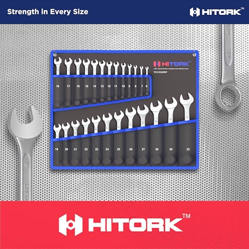 HITORK 25 Piece Metric Wrench Set (6-32 mm) CrV Steel Matt Finish with Polished Head 12 Point Box End 15° Offset Roll Up Pouch Durable Combination Wrench Set for Home, Garage & Auto Repair