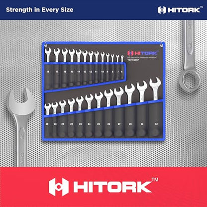 HITORK 25 Piece Metric Wrench Set (6-32 mm) CrV Steel Matt Finish with Polished Head 12 Point Box End 15° Offset Roll Up Pouch Durable Combination Wrench Set for Home, Garage & Auto Repair