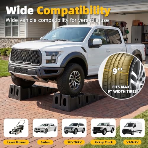 Car Ramps for Oil Changes, 5000lbs Capacity Heavy-Duty Vehicle Service Lift, 17-Degree Low-Profile Incline with Non-Slip Tread, Durable PP 2-Pack for Auto Maintenance Black