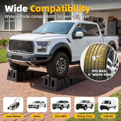Car Ramps for Oil Changes, 5000lbs Capacity Heavy-Duty Vehicle Service Lift, 17-Degree Low-Profile Incline with Non-Slip Tread, Durable PP 2-Pack for Auto Maintenance Black