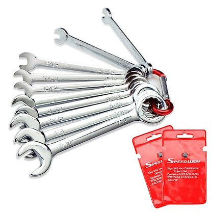 SPEEDWOX Mini SAE Wrench Set, 10-Piece, Open/Box End, Made of High Carbon Steel, Heat Treated for Strength and Durability - size: Combination SAE 10-Piece