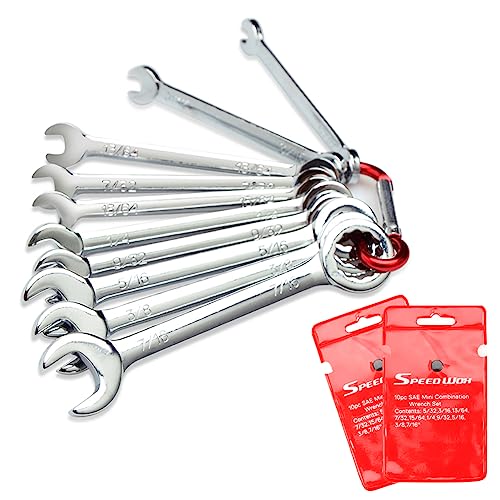 SPEEDWOX Mini SAE Wrench Set, 10-Piece, Open/Box End, Made of High Carbon Steel, Heat Treated for Strength and Durability - size: Combination SAE 10-Piece