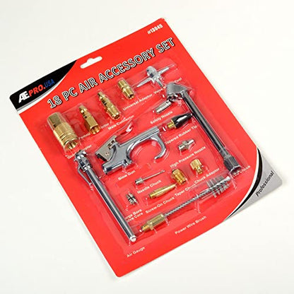 ATE Pro. USA - 19 pc Air Compressor Accessory Kit with 3/8 Inch x 25FT Hybrid Hose, 1/4 Inch NPT Quick Connect Fittings, Air Blow Gun, Tire Gauge, Wire Brush, and High Pressure Nozzle