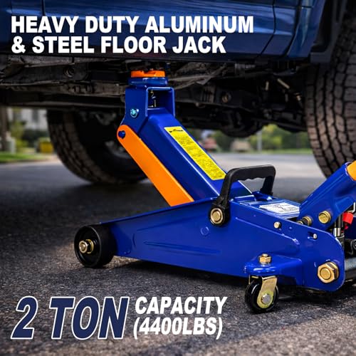 PONO Heavy Duty Low Profile Floor Jack - 2 Ton (4000 LBS) Capacity, 5.31''-13.2'' Single Pump Quick Lift Hydraulic Car Jack with Detachable Handle and Safety Valve for Low Cars Garage DIY Tire Change