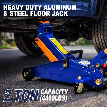 PONO Heavy Duty Low Profile Floor Jack - 2 Ton (4000 LBS) Capacity, 5.31''-13.2'' Single Pump Quick Lift Hydraulic Car Jack with Detachable Handle and Safety Valve for Low Cars Garage DIY Tire Change
