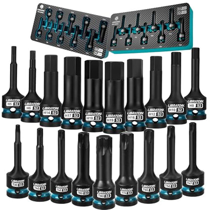 LIBRATON Impact HEX & TORX Bit Socket Set, 1/2" Dr, S2 Steel, 19PCS High Torque Sockets (H5-H19 + T30-T80) for Professional Mechanics & Automotive Repair (XPE Storage Cases) - style: 19PCS Torx+Hex