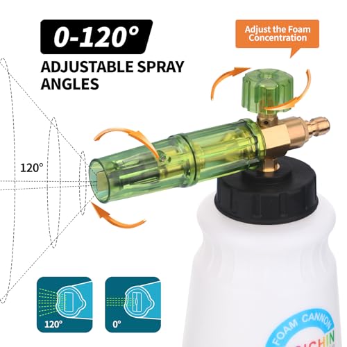 DUSICHIN DUS-007 Snow Foam Lance Foam Cannon Adjustable Jet Wash, Quick Release 1/4" Fitting 5 Pressure Washer Nozzles for Car Detailing Pressure Washer Black