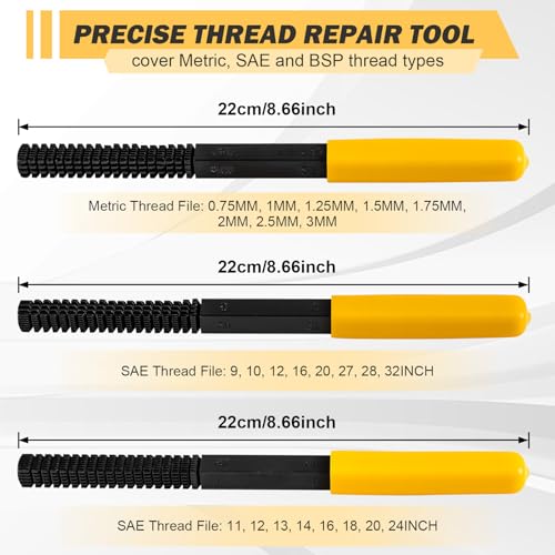 3pcs Thread Repair Files Kit,SAE & Metric Thread Restorer | Safety Caps, Rethreading Tool, For Screws, Bolts & Plumbing，Use on both ends