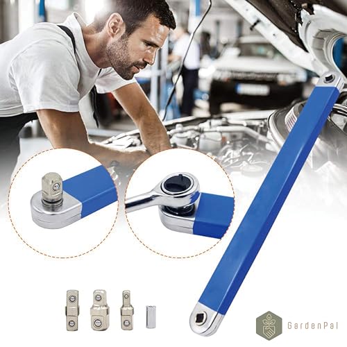 GardenPal Offset Extension Wrench, Impact-Ready, with 1/2"", 1/4"", 3/8"" Square Drive Adapters and 1/4"" Drill Drive Adapters, Universal Offset Extension Wrench for Hard to Reach Areas