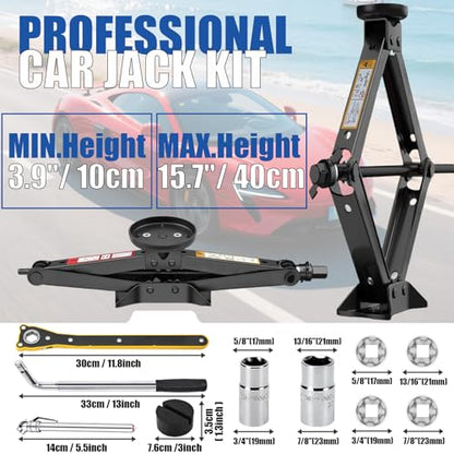Scissor Car Jack Kit 2.5 Ton (5512 lbs) Portable Tire Changing Kit | Universal Heavy Duty Car Lift with Lug Wrench, Rubber Jack Pad, Emergency Spare Tire Repair Jack Tool for Tesla Sedan SUV MPV