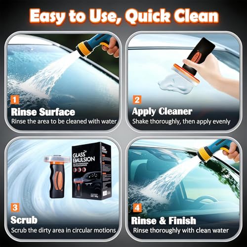 Glass Emulsion Cleaner, Windshield Cleaner, Car Windshield Cleaner Tool Roll-On Glass Compound with Cleaning Board, Removes Oil Film & Smudges, Improve Windshield Clarity for Safe Driving(100ml+Brush) - color: 1PCS: (100ml+Brush)