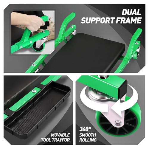 DNA MOTORING TOOLS-00273 Rolling Car Creeper with 3-leves Adjustable Headrest & 6 Casters,300lbs Max Weight Capacity,Green - color: Green