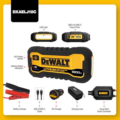 DeWalt Jump Starter DXAELJ18C 1800 Peak Amps | Lithium Ion, USB Power, Carrying Case - size: 1800 Peak Amp