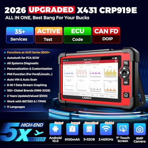 LAUNCH X431 CRP919E Bidirectional Scan Tool,35+ Reset ECU Code OBD2 Scanner | 4000+ Active Tests as CRP919EBT, 2026 All-in-One Full System Car Scanner, CANFD / DoIP /FCA, BST360 & i-TPMS, 200+ Car Brands