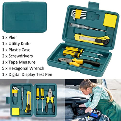 131 Pieces Car Emergency Safety Kit Bag with Air Compressor Jumper Cable Tire Pressure Gauge Roadside Emergency Car Kit for Vehicles