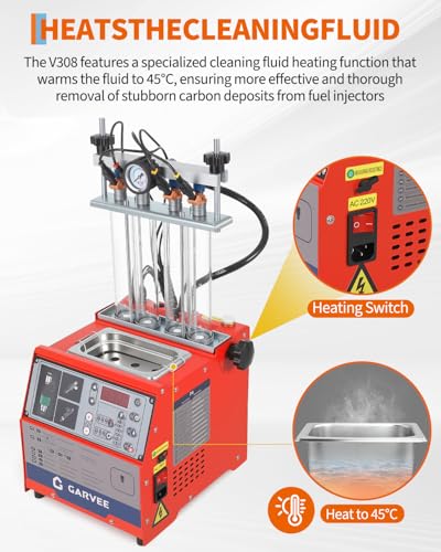 Garvee Fuel Injector Cleaner Tester 4-Cylinder 11 Test Modes 12V, Ultrasonic Injection Cleaning Machine with Adjustable Pressure (0-10 bar) & Pulse Width (0.1-25ms), Resistance Test, Digital Display - size: 4-Cylinder Model， 1-in-1