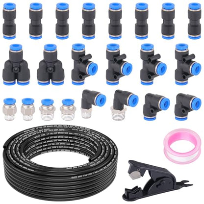 1/4" DOT Air Line with 24 Pcs Quick Connect Air Fittings Kit 50FT 1/4 DOT Air Lines with Push Lock Air Line Fittings Pneumatic Push to Connect Air Hose Fittings - size: 25 PCS-50FT 1/4