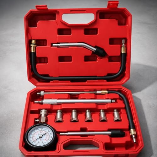 Fuel Pressure Detector kit 0-140 PSI, Universal Fuel Injection Pump Pressure Gauge kit with Quick Release Valve. (11PCred)