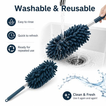 Set of 2 Microfiber Car Dusting Brushes Flexible Adjustable Mini Cleaning Tools Made of Polyester Fiber for Dashboard Vents Blue