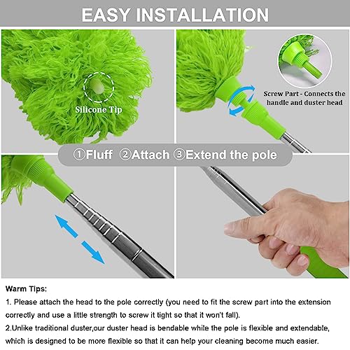 DELUX Microfiber Feather Duster Extendable Duster with 100 inches Extra Long Pole, Bendable Head & Long Handle Dusters for Cleaning Ceiling Fan, High Ceiling, Blinds, Furniture & Cars Green - color: Green
