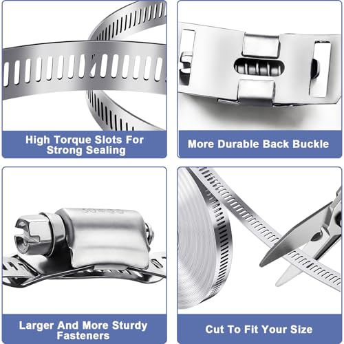 Hose Clamps- Stainless Steel Hose Clamp DIY 50FT Metal Strap + 24 Stronger Fasteners Large Adjustable Worm Gear Clamps for Fuel Line, Plumbing, Automotive, Mechanical, Pipe, Tube,Garden,Duct - size: 50FT Metal Strapping+24 Fasteners