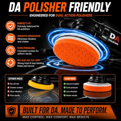 7 Inch Polishing Pads, 5PCS Foam Buffing Pads for DA Polisher | 5PCS Foam Polishing Pads for DA Polisher, Car Paint Correction, Scratch & Swirl Removal, Hook and Loop Backing