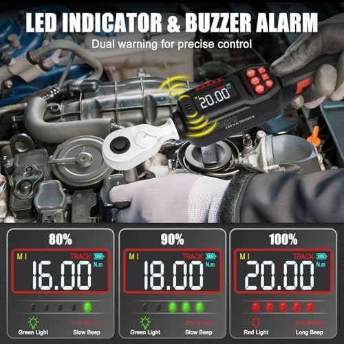VANPO Spark Plug Socket Set with Digital Torque Wrench 3/8, 2.2-44.2 ft.lb | 3-60 N.m, ±2% Accuracy, Spark Plug Wrench with LED Buzzer Alert, Ideal for Motorcycle & Engine Repair - size: 3/8-Inch (2.21-44.25 ft.lb/3-60 N.m)