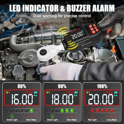 VANPO Spark Plug Socket Set with Digital Torque Wrench 3/8, 2.2-44.2 ft.lb | 3-60 N.m, ±2% Accuracy, Spark Plug Wrench with LED Buzzer Alert, Ideal for Motorcycle & Engine Repair - size: 3/8-Inch (2.21-44.25 ft.lb/3-60 N.m)