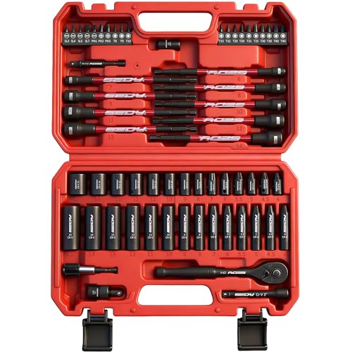 63-Piece Metric 1/4" Drive Socket Set & Nut Driver Set, Impact Standard & Deep Socket Set (4-15mm), 1/4" Hex Shank 6" Magnetic Nut Drivers, Extension Bar, Quick-Release Ratchet handle, Universal Joint - style: 63-PC: Master Set With Ratchet & Case