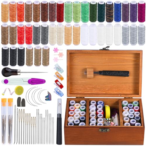 BUTUZE Sewing Kit, Leather Sewing Kit, Upholstery Repair Kit, Leather Sewing Tools with Large-Eye Stitching Needles, Waxed Thread, Leather Stitching Kit for DIY Leather Craft - size: 83 Pcs