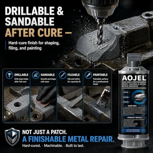 Metal Epoxy Repair System for Aluminum & Metal, 2-Part Cold Weld Load-Bearing Waterproof, Oil & Heat Resistant 392°F, Drillable Sandable Paintable, 30-Min Working Time 1.69 oz