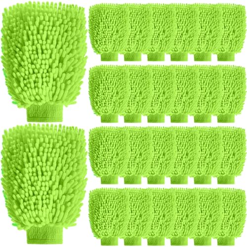 24 Pack Car Wash Mitt Bulk Microfiber, 10'' x 8'' Chenille Car Wash Mitt Gloves, Scratch Free Double Sided No Lint No Marks for Truck SUV and All Vehicle Surfaces (Lime Green) - color: Lime Green