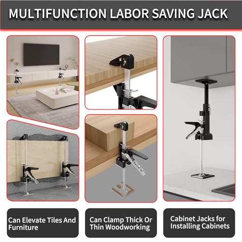 2 Pack Cabinet Jacks, 3rd Hand Support System with 360 LBS Capacity, Adjustable 0 to 23.6 inches for Multifunctional Furniture Lifter Jacks for Wall Tile Height Adjuster Handheld Tool - color: Black-DBQ