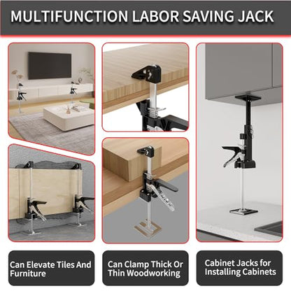 2 Pack Cabinet Jacks, 3rd Hand Support System with 360 LBS Capacity, Adjustable 0 to 23.6 inches for Multifunctional Furniture Lifter Jacks for Wall Tile Height Adjuster Handheld Tool - color: Black-DBQ