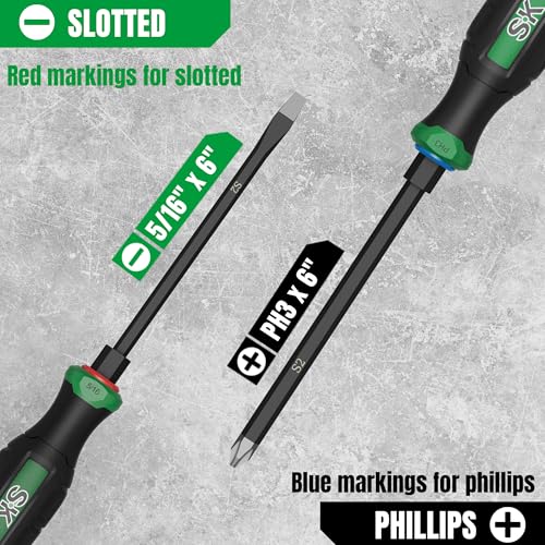 SK 2-Piece Screwdriver Set Heavy Duty, Demolition Screwdriver, S2 Steel | Magnetic Slotted/Phillips Tips, Strike-cap Design for High-impact, Hex Bolster, SureGrip Handle - size: 2PC